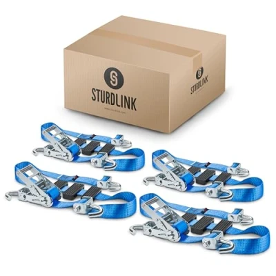 Afbeelding van Autowielriem, 50 mm, 2,5 m, 5000 kg, 4 ratelriem voor vrachtwagen, auto, sleepwagen, autotransportwagen, aanhanger, plateau, velgen en autobanden Sturdlink®