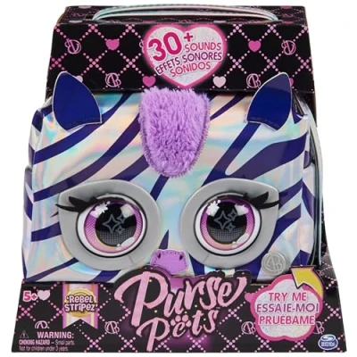 Afbeelding van Purse Pets Metallic Bag Zebra Interactief speelgoedtas meer dan 30 geluiden en lichteffecten