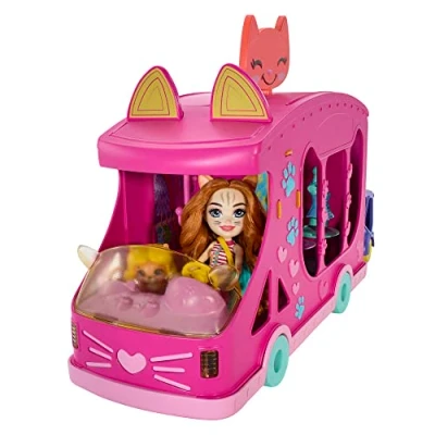 Afbeelding van Enchantimals HPB34 Modieuze vrachtwagenset met pop 15 cm en figuren beste dierenvrienden, aanhanger voor dieren, + 25 accessoires, kinderspeelgoed, vanaf 4 jaar