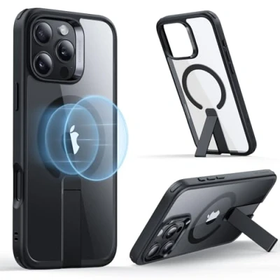 Afbeelding van ESR Hoesje Geschikt voor Apple iPhone 16 Pro Max Compatibel met MagSafe Boost Flickstand Back Cover Standaard Militaire Bescherming Transparant Zwart
