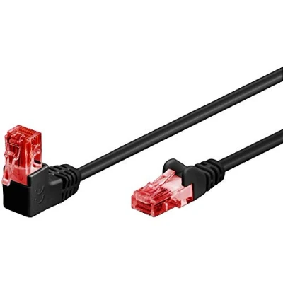 Afbeelding van Goobay 51513 patchkabel CAT 6 90 graden netwerkkabel Ethernet Playstation Xbox LAN kabel DSL U/UTP RJ45 stekker zwart 0,25 m