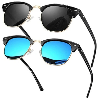 Afbeelding van KANASTAL Zonnebril Gepolariseerd Voor Herens en Dames Half Montuur Metal Retro Klassiek Mode Met UV400 Bescherming Trekking Unisex Blauw + Zwart Goud