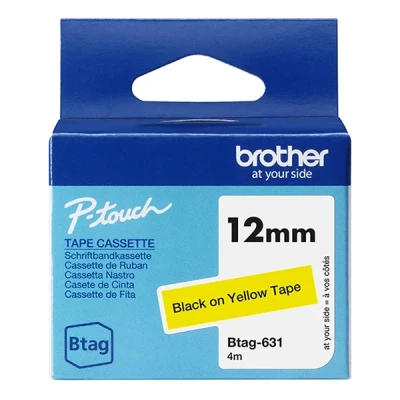 Image de Brother BTAG 631 Noir sur jaune Rouleau (1,2 cm x 4 m) 1 cassette(s) boîte de suspension bande d&#039;étiquettes