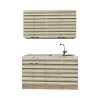 Afbeelding van Vicco Fame Line Eenpersoonskeuken 140 cm , WB Eik Eiken paneel/Goudkraft