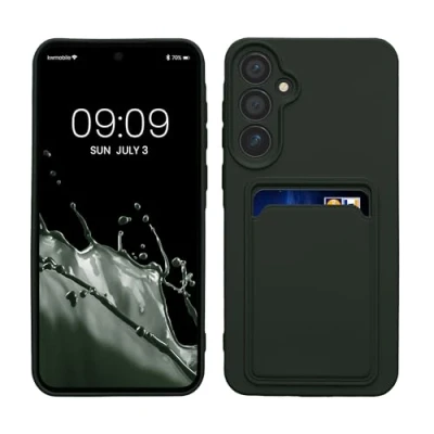 Afbeelding van kwmobile telefoonhoesje geschikt voor Samsung Galaxy A55 5G Hoesje met pasjeshouder TPU case in donkergroen