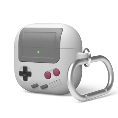 Afbeelding van elago AW5 beschermhoes compatibel met AirPods 4 (2024) 4e generatie, klassieke retro voor draagbare gameconsole, inclusief karabijnhaak (lichtgrijs)