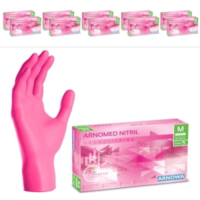 Afbeelding van ARNOMED Roze wegwerphandschoenen, nitril handschoenen, maat M, wegwerphandschoen 1000 stuks (10 dozen), poedervrij en latexvrij, wegwerphandschoenen in XS, S, L XL