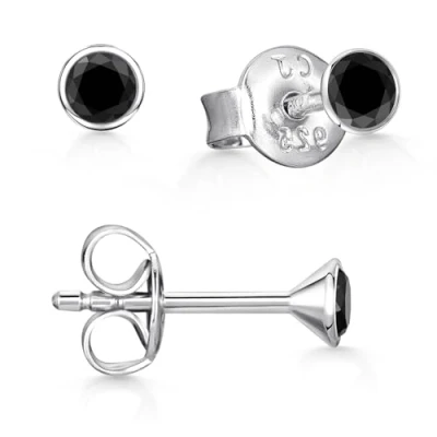 Afbeelding van MATERIA by Matthias Wagner Kleine ronde oorbellen van gerhodineerd 925 zilver zwart, Cubic Zirkonia