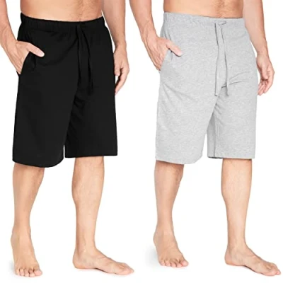 Afbeelding van Korte pyjamabroek voor heren, katoen, met zakken, 2 stuks, Grijs/Zwart