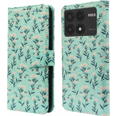 Afbeelding van iMoshion Hoesje Geschikt voor Xiaomi Poco X6 Pro Met Pasjeshouder Design Bookcase smartphone Blauw / Blue Flowers