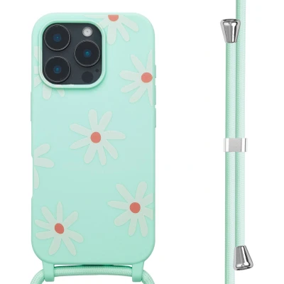 Afbeelding van imoshion hoesje Geschikt voor iPhone 16 Pro Max met koord Siliconen design Meerkleurig / Green Flower Distance