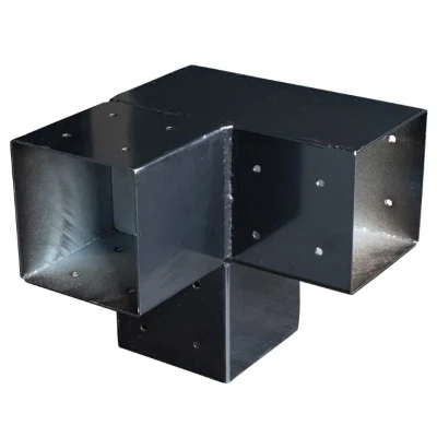 Afbeelding van Paalverbinder zwart 90 graden hoek / 3 weg voor palen van 12x12cm