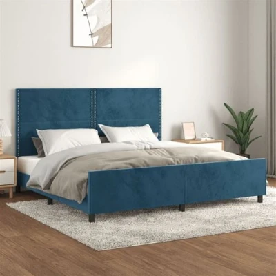 Afbeelding van vidaXL Bedframe met hoofdeinde fluweel donkerblauw 200x200 cm