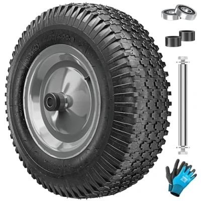 Afbeelding van MASKO Kruiwagenwiel Air luchtbanden met 250 kg draagkracht, 40 cm diameter (15,6 inch), diamantprofiel, koolstofstalen kogellagers, extra breed 9,5 cm, incl. accessoires