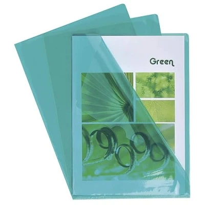 Afbeelding van Exacompta Ref. 661295E Box met 100 stuks gladde hoekhoezen van PVC, halfstijf, 13/100, A4, inkeping voor eenvoudig openen Kleur: Groen