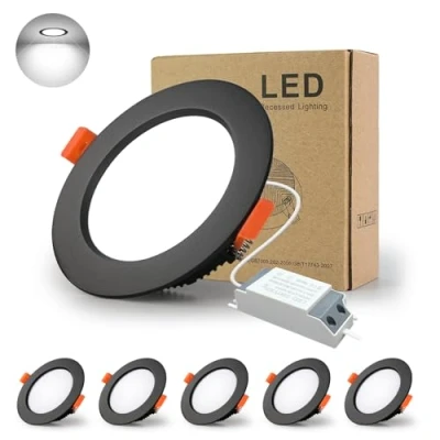Afbeelding van Bagzy Led inbouwspot, zwart, extra plat, rond, 5 stuks, 7 W, 700 lm = 70 W gloeilamp, IP44, koud wit 6000 K, AC 220 240 V, zaagmaat 80 90 mm, voor badkamer, keuken, woonkamer