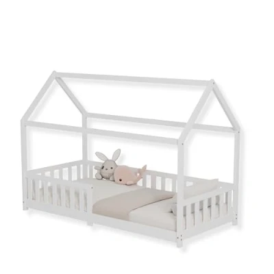 Afbeelding van ecomi Kinderbed, met valbescherming en lattenbodem, 90 x 200 cm, 80 160 wit (80 cm)