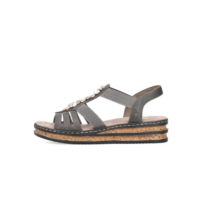 Afbeelding van Rieker Sandalen met sleehak, Dames, Maat: 37, Grau Hoogwaardig imitatieleer