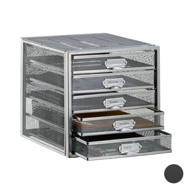 Afbeelding van Relaxdays Ladenbox brievenbak opbergsysteem ladenblok op bureau 5 lades A4 zilver
