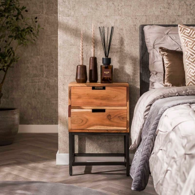 Afbeelding van Hoyz Collection Nachtkastje Flat 2Lades Massief Acaciahout