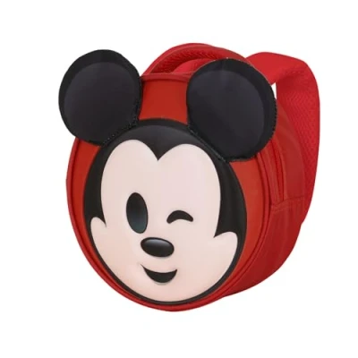 Afbeelding van Emoji rugzak Mickey Mouse Kleine ronde met 3D reliëf voorkant 22cm x 9cm, zacht materiaal, hoofdcompartiment ritssluiting, binnenvoering gaasvak, verstelbare schouderbanden, gewatteerde rug.