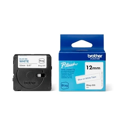 Afbeelding van Brother BTAG 233 labelprinter tape Blauw op wit