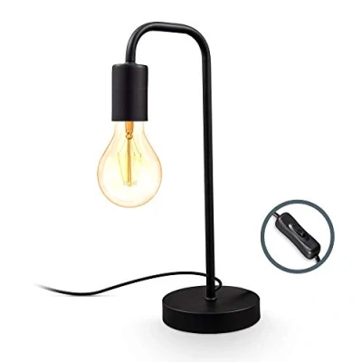 Afbeelding van B.K.Licht Zwarte Tafellamp met industriële retro design metalen bedlamp netstroom E27 fitting excl. lichtbron