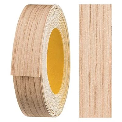 Afbeelding van Haggiy kantenband, van melamine, zelfklevend, 18 mm x 5 m, voor meubels, blijft veilig zitten zonder strijken, smalle zijde, bekleding planken/houten panelen, Lindberg eiken
