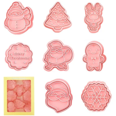 Afbeelding van YEJAHY Kerst uitsteekvormpjes, 8 stuks, kunststof, uitsteekvormen voor koekjes, cake, chocolade, kerstgebak (A)