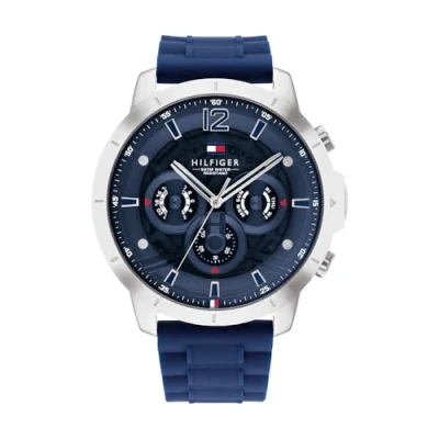 Afbeelding van Tommy Hilfiger Multifunctioneel analoog kwartshorloge voor heren met marineblauwe siliconen band 1710489, Navy Blauw, Riem