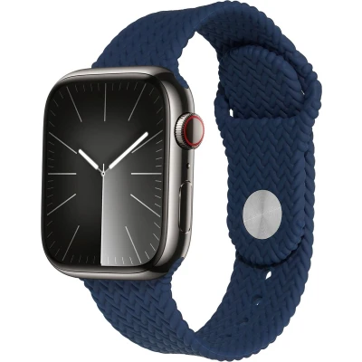 Afbeelding van imoshion Siliconen geweven bandje geschikt voor Apple Watch Series 1 t/m 9 / SE (38 40 41 mm) 10 (42 Donkerblauw