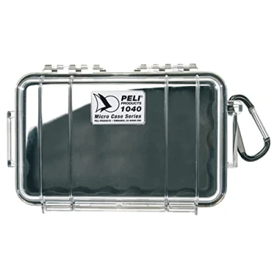 Afbeelding van PELI 1040 waterdichte schokbestendige doos ter bescherming van smartphones en kleine voorwerpen, waterdicht stofdicht IP67, inhoud 0,7 l, gemaakt in de VS, transparante/zwarte voering