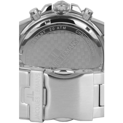 Afbeelding van JACQUES LEMANS 1 2206 Liverpool Diver Herenhorloge met siliconen band en leren oppervlak of metalen 44 mm chronograaf 20 ATM, turkoois/metalen armband
