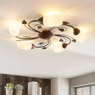 Afbeelding van Lindby plafondlamp 5lichts Glas, metaal H: 12 cm E14 wit, geborsteld zwartgoud
