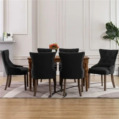 Afbeelding van vidaXL Eetkamerstoelen 6 st stof zwart