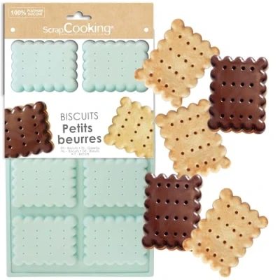 Image de ScrapCooking Moule Silicone 8 Petits Beurres Biscuits Apte Four &amp; Congélateur Pâtisserie Gâteau Enfant Ustensile Souple Vert d’Eau 3182