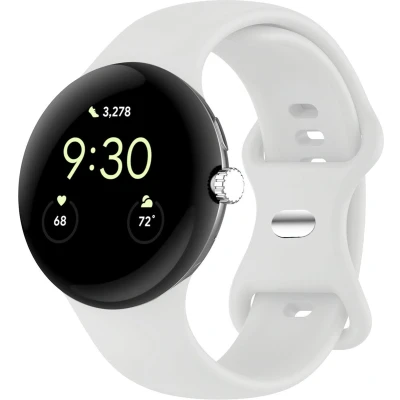 Afbeelding van iMoshion Bandje Geschikt voor Google Pixel Watch / 2 Maat L Siliconen band zilver knoopje Wit