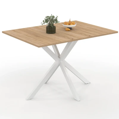 Afbeelding van Rechthoekige eettafel ALIX 4 6 personen hout en witte spinpoot 110 cm