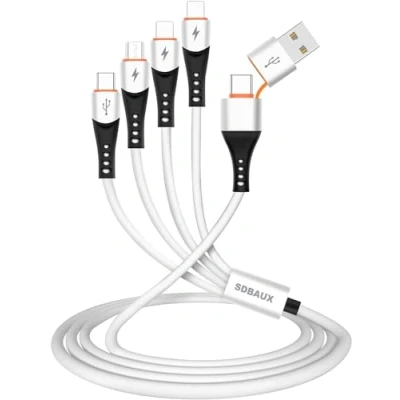 Afbeelding van SDBAUX 3 A/1,2 m Multi 6 in 1 telefoonoplaadkabel, USB A/USB C naar 2 iP/Micro USB/Type poort snellaadkabel, compatibel met iPhone, Samsung Galaxy, LG V35 (6 oplaadkabel)