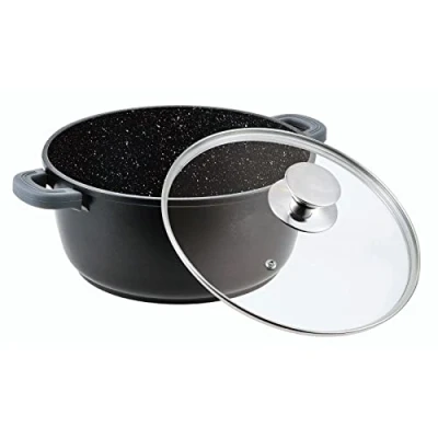 Afbeelding van Soeppan van gegoten aluminium, anti aanbaklaag, 40 cm, met glazen deksel, 18 liter