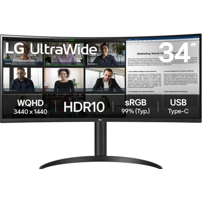 Afbeelding van LG 34WR55QK B QHD Curved Ultrawide Monitor USB C 34 inch