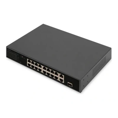Image de DIGITUS Commutateur non géré 16 x 10/100 (PoE) + 1 10/100/1000 (liaison montante) 10/100/1000/SFP Montable sur rack PoE (185 W)