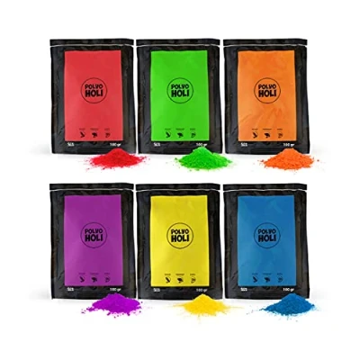 Afbeelding van POLVO Holi Verpakking 600 g poeder, 6 zakjes van 100 g, kleuren