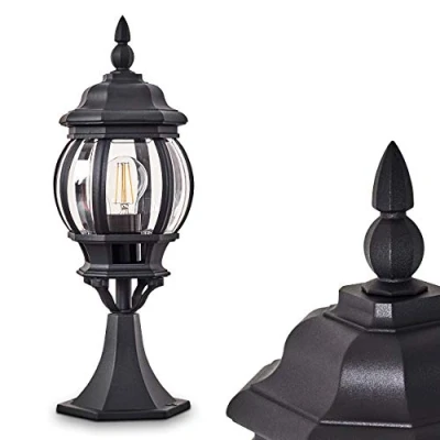 Afbeelding van Buitenverlichting Lentua, basisverlichting in antieke look, gegoten aluminium zwart met kunststof schijven, padverlichting 50 cm, retro/vintage tuinlamp, E27 stopcontact, max. 60 Watt IP44