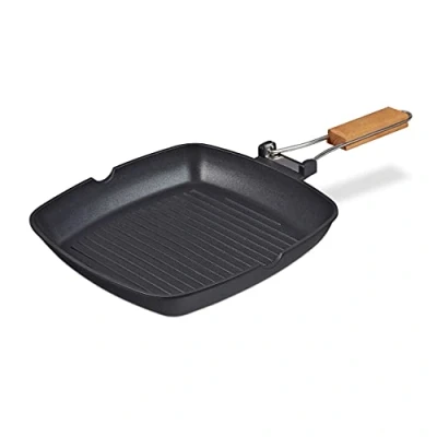 Afbeelding van Relaxdays grillpan inductie vierkant grillplaat braadpan met steel antiaanbak pan