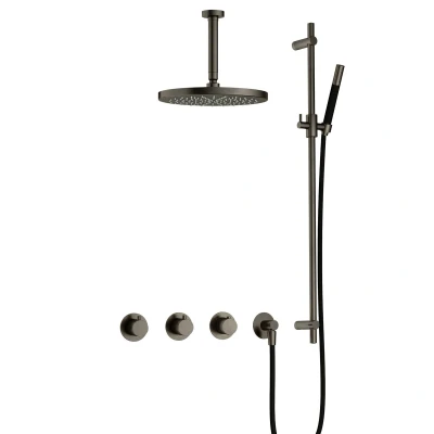 Afbeelding van Hotbath Cobber Regendoucheset IBS70 Verouderd ijzer Staaf handdouche 30cm Hoofddouche 15cm Plafondbuis Handouche met glijstang