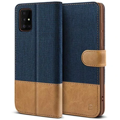 Afbeelding van BEZ® beschermhoes voor Samsung A51, Galaxy van PU leer, haak, muntvak, magneetsluiting, blauw