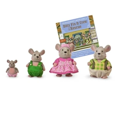 Afbeelding van L&#039;il Woodzeez de familie Handydandy muis een 5 delige speelset met 4 dierenfiguren en 1 verhaalboek speelgoed voor kinderen vanaf 3 jaar 6003Z meerkleurig