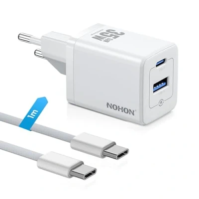 Afbeelding van NOHON Snelle USB C oplader: 35 W GaN adapter met 1 m 60 kabel, PD3.0 stopcontact, 2 poorts snellader, compatibel iPhone 15 14 13 12 Pro Max/iPad Mini/Samsung/Pixel