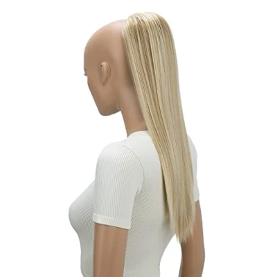 Afbeelding van CAISHA Haarstukje, recht, 55 cm, gevlochten, met trekkoord, extensions, paardenstaart, blond, reflecties, PH529